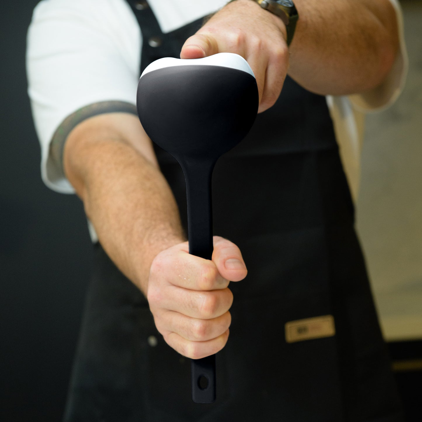 LADLE & SERVING SPOON Combo - SCOUPS Soft Tip Silicone Table Spoon - Cream & Stout