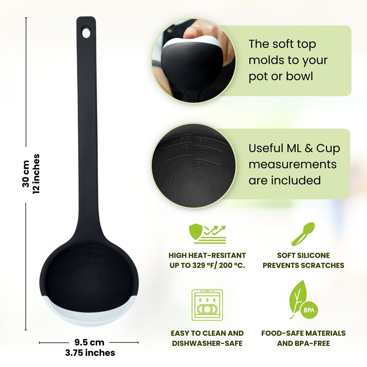 SCOUPS Soft Top Silicone Kitchen Ladle Spoon – Cream & Stout