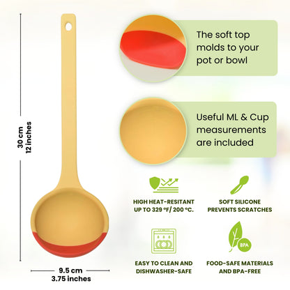 SCOUPS Soft Top Silicone Kitchen Ladle Spoon - Rhubarb & Custard