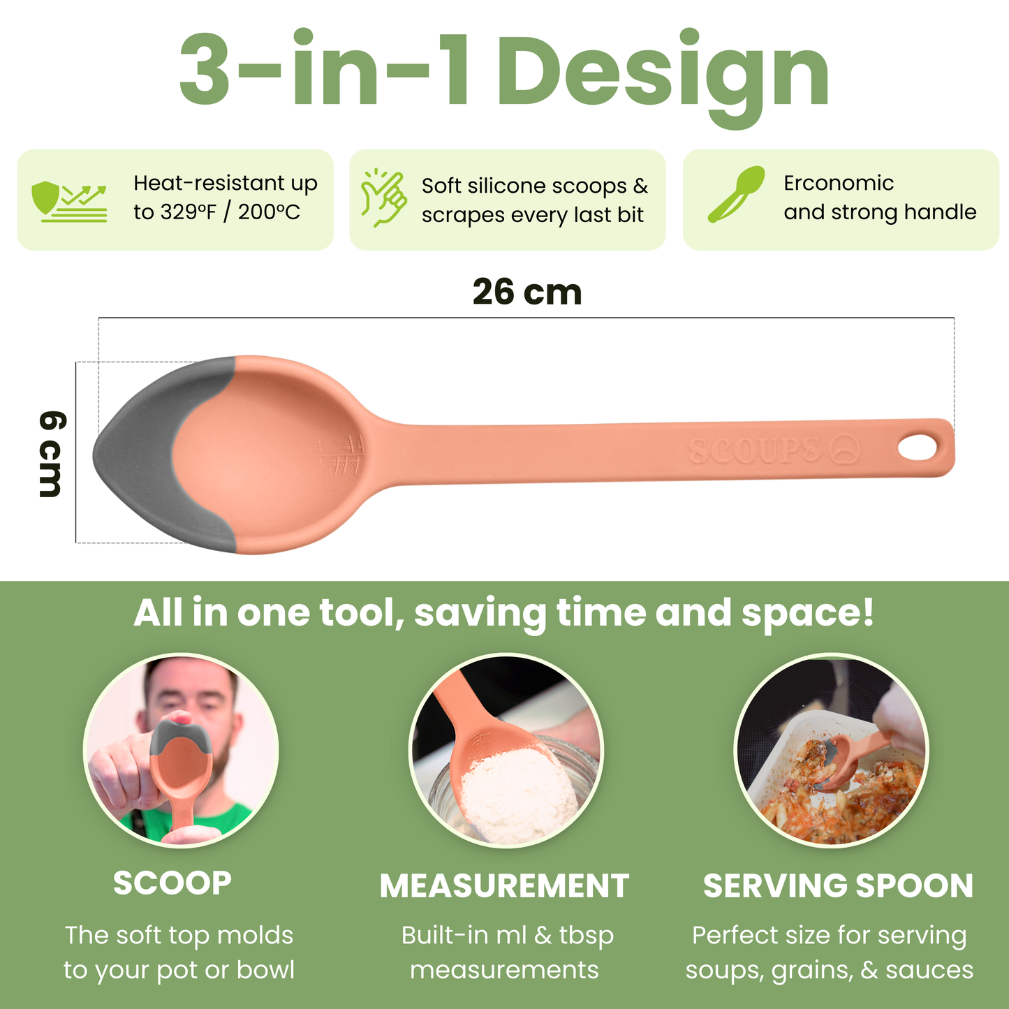 LADLE & SERVING SPOON Combo - SCOUPS Soft Tip Silicone Kitchen Tools - Sunset At Sea
