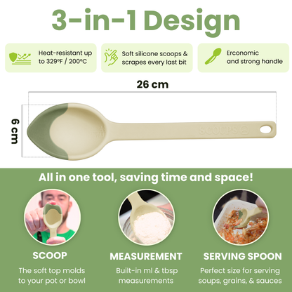 LADLE & SERVING SPOON Combo - SCOUPS Soft Tip Silicone Kitchen Tools - Sage & Lime