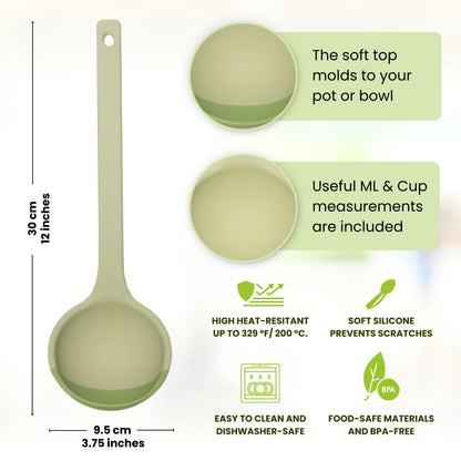 SCOUPS Soft Top Silicone Kitchen Ladle Spoon - Sage & Lime