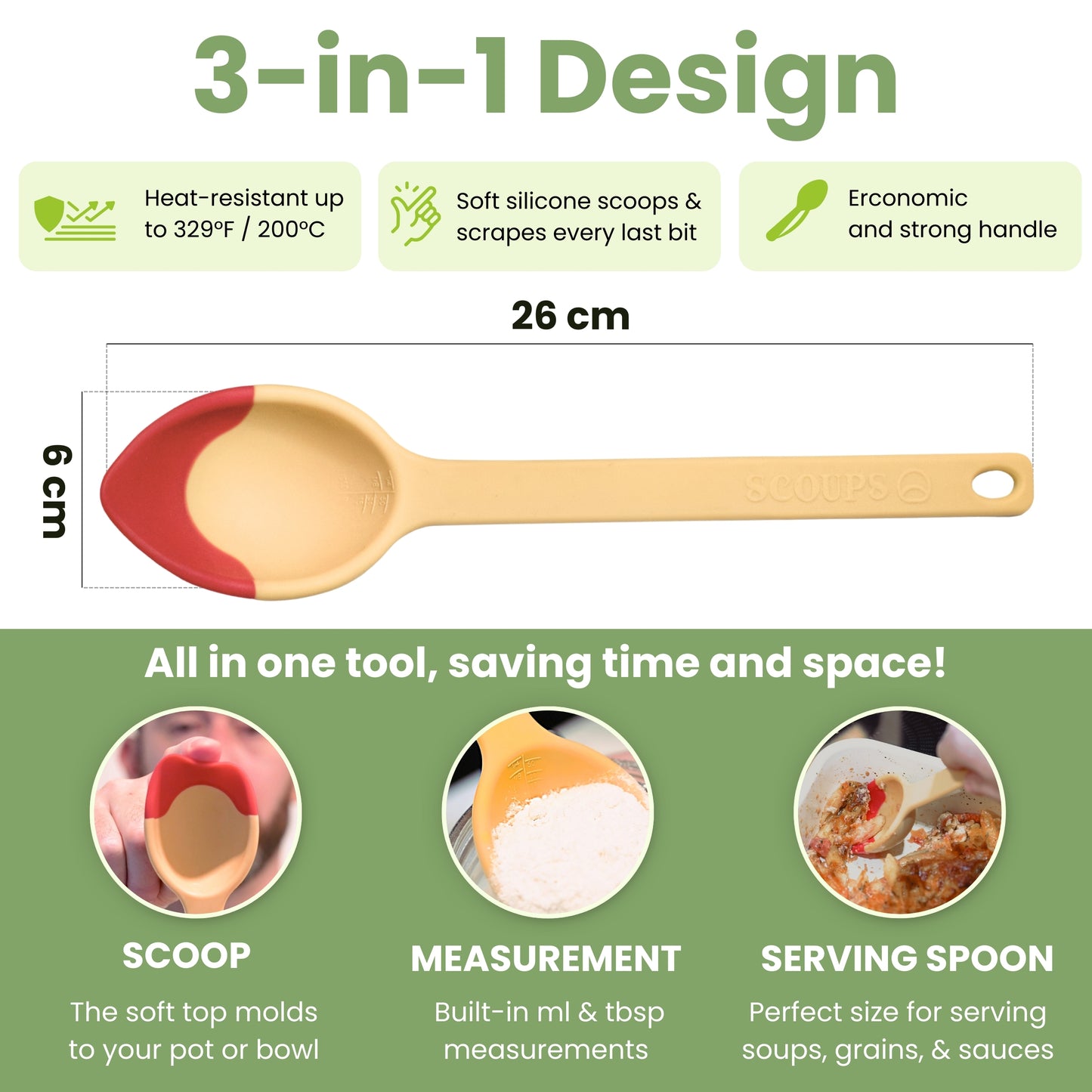 RGB Prime - Set of 3 Colors Silicone SERVING SPOONS - Red, Green, Blue