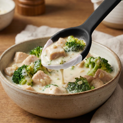 LADLE & SERVING SPOON Combo - SCOUPS Soft Tip Silicone Table Spoon - Cream & Stout