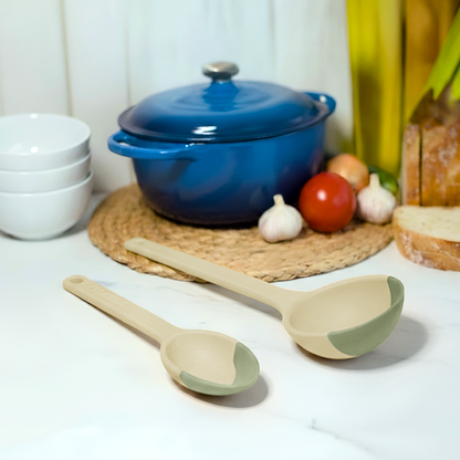 LADLE & SERVING SPOON Combo - SCOUPS Soft Tip Silicone Kitchen Tools - Sage & Lime