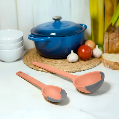 LADLE & SERVING SPOON Combo - SCOUPS Soft Tip Silicone Kitchen Tools - Sunset At Sea
