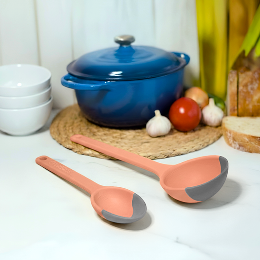 LADLE & SERVING SPOON Combo - SCOUPS Soft Tip Silicone Kitchen Tools - Sunset At Sea