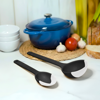 LADLE & SERVING SPOON Combo - SCOUPS Soft Tip Silicone Table Spoon - Cream & Stout