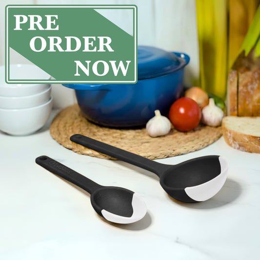 LADLE & SERVING SPOON Combo - SCOUPS Soft Tip Silicone Table Spoon - Cream & Stout