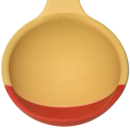 SCOUPS Soft Top Silicone Kitchen Ladle Spoon - Rhubarb & Custard - Isolated White Cup Close Up